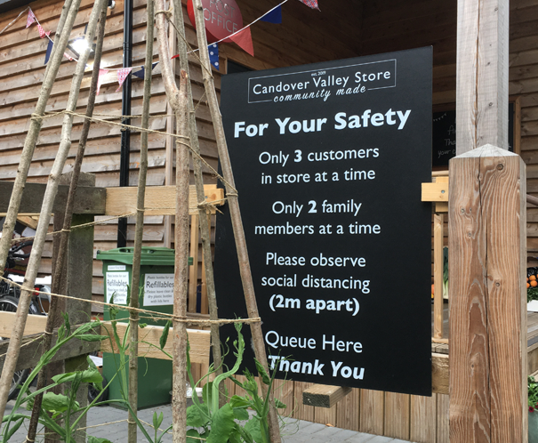 Social Distancing sign at Candover Valley Store